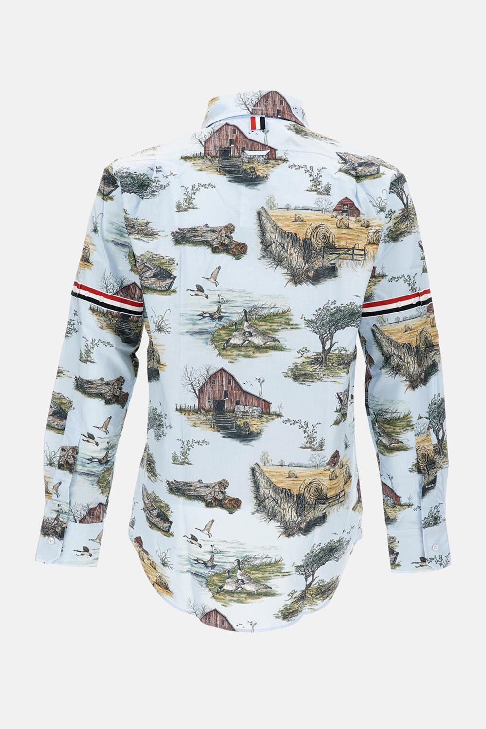Straight fit shirt with bands in cotton poplin Scenic Toile with graphics - 3