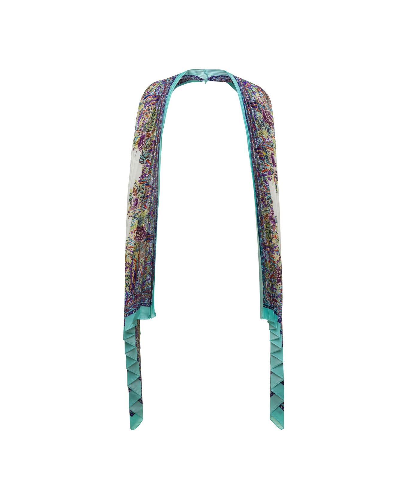Light Blue Pleated Shawls In Silk Woman - 1