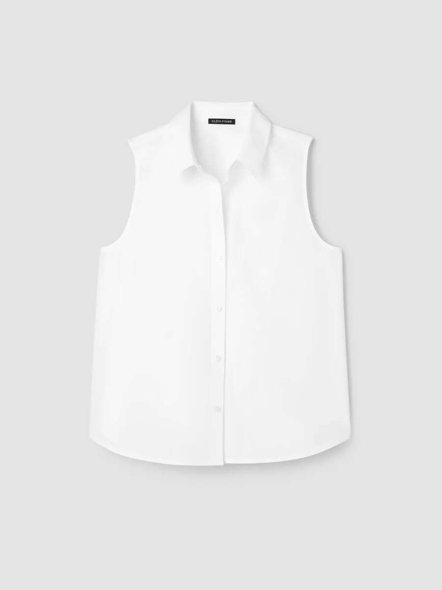 Organic Cotton Poplin Classic Collar Sleeveless Shirt - 1