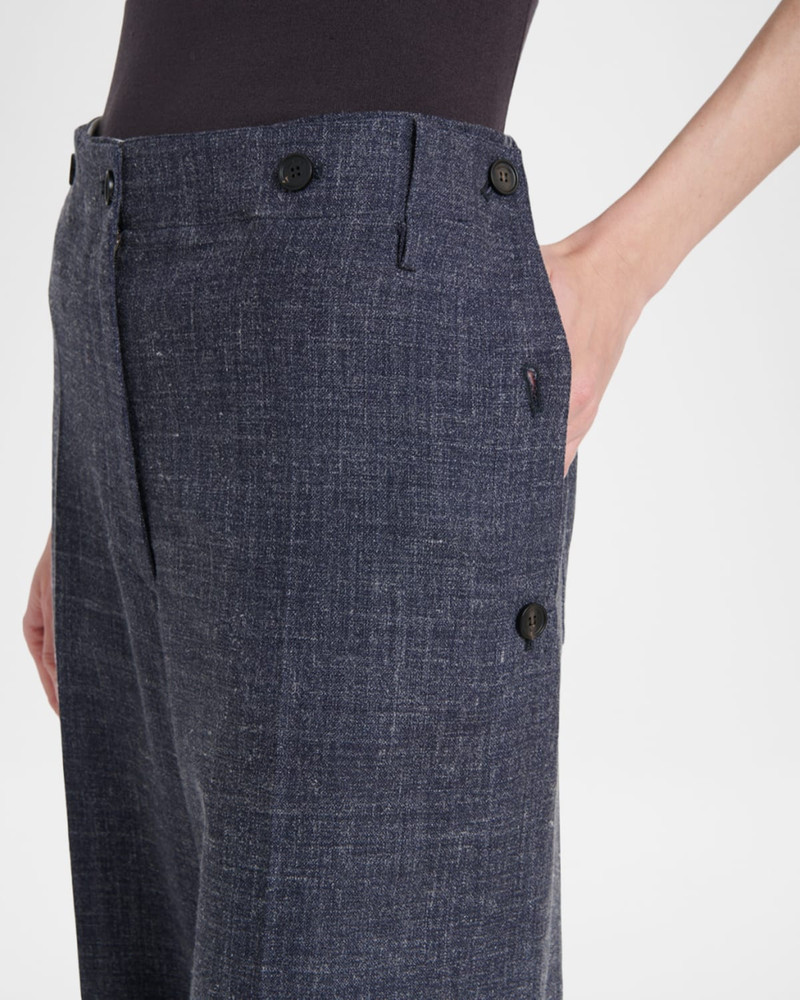 Wool-Linen Buttoned Straight-Leg Trousers 5