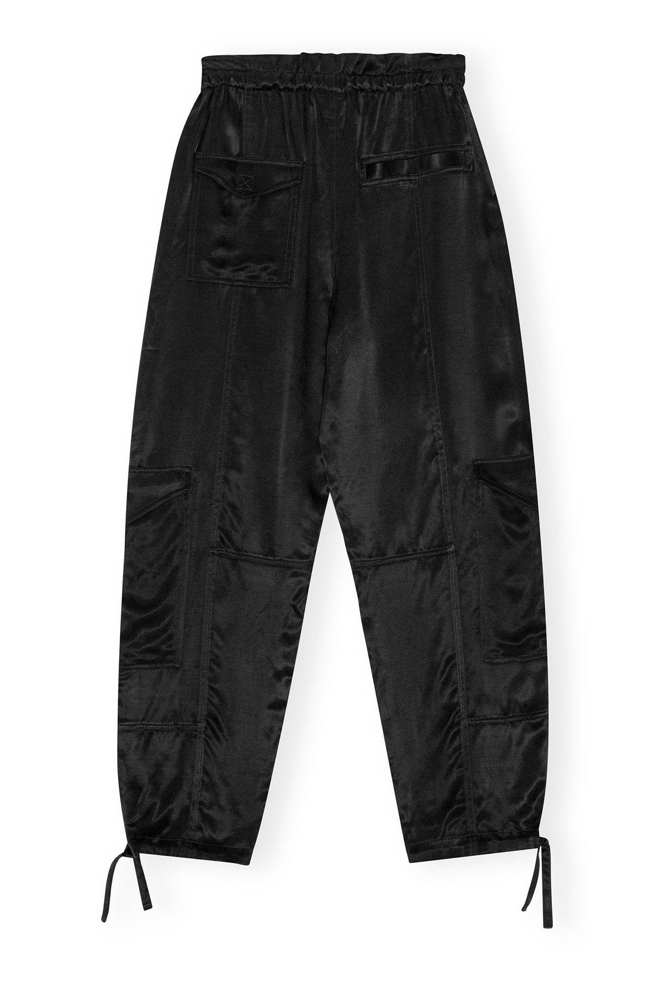 BLACK WASHED SATIN POCKET PANTS - 9