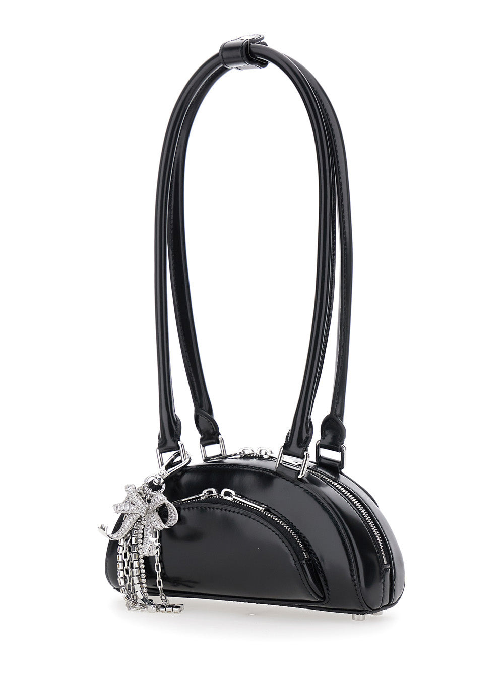 Self-Portrait Women Black Leather Mini Shoulder Bag With Charm - 2