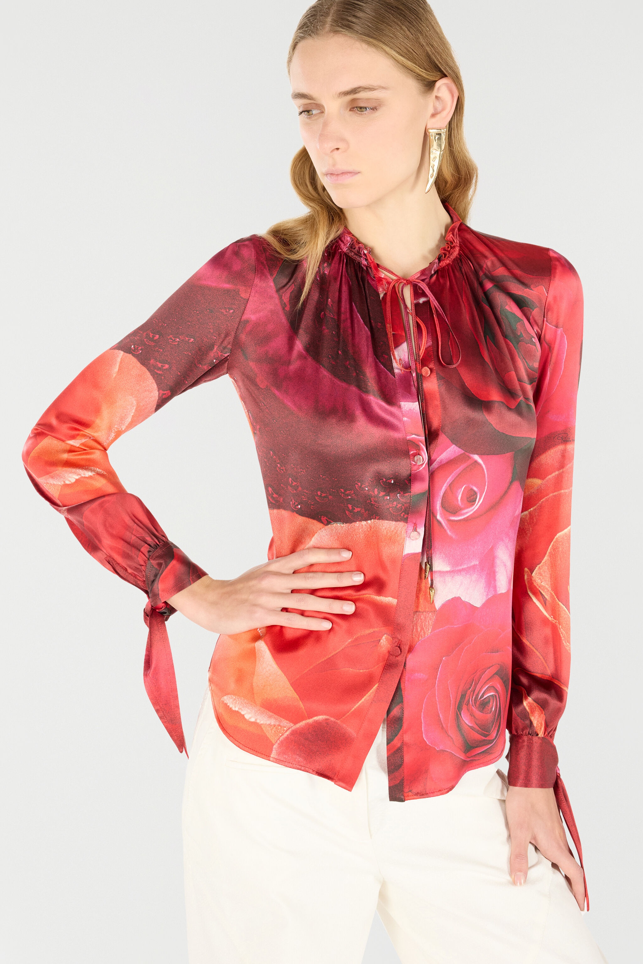 Rose-Print Silk Shirt - 6
