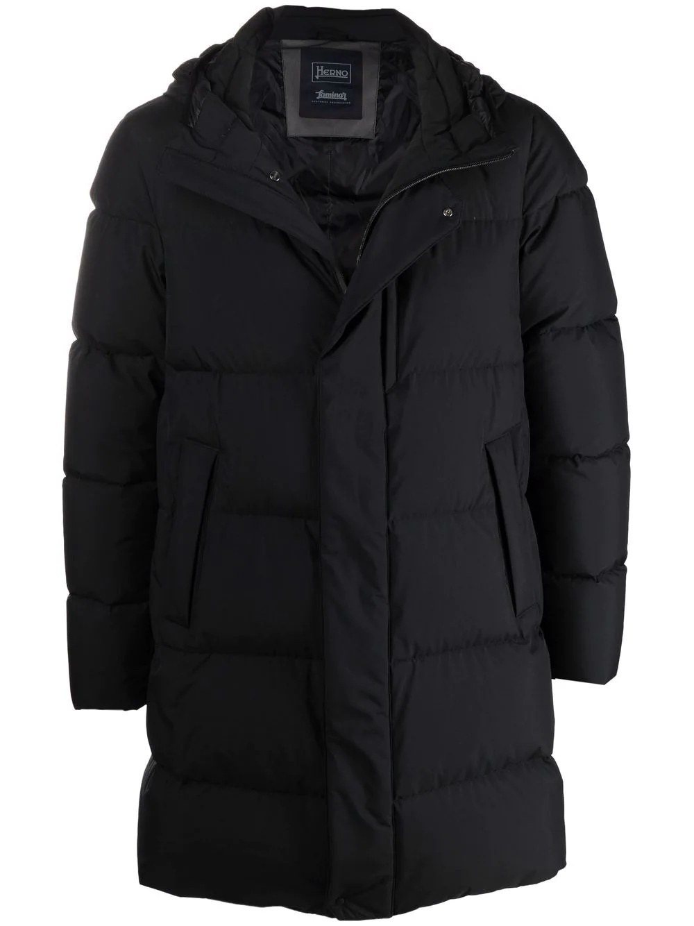 hooded knee-length padded coat - 1