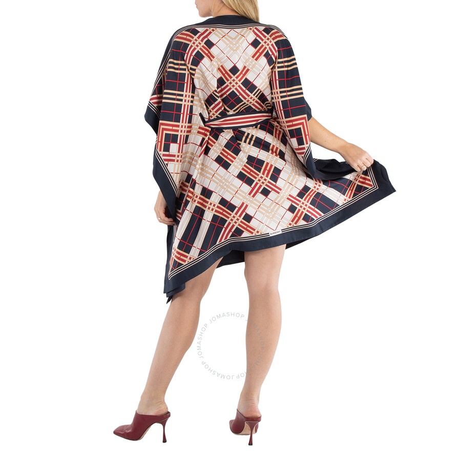 Burberry Abstract Check Print Silk Belted Cape - 6