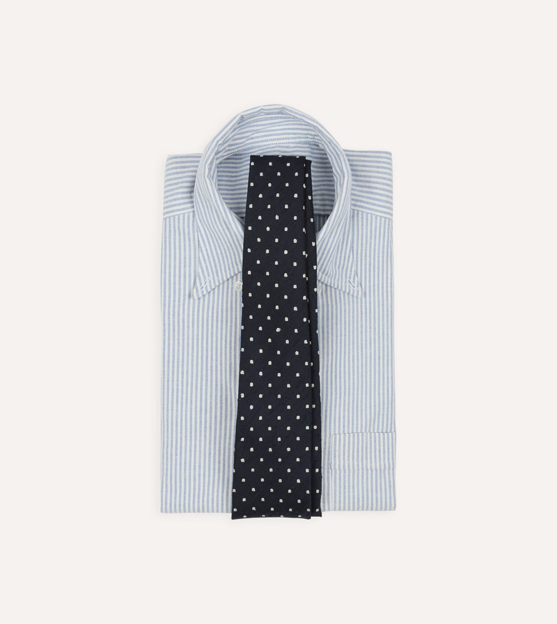 Drake's Navy Spots Shantung Silk Hand-Rolled Tie outlook