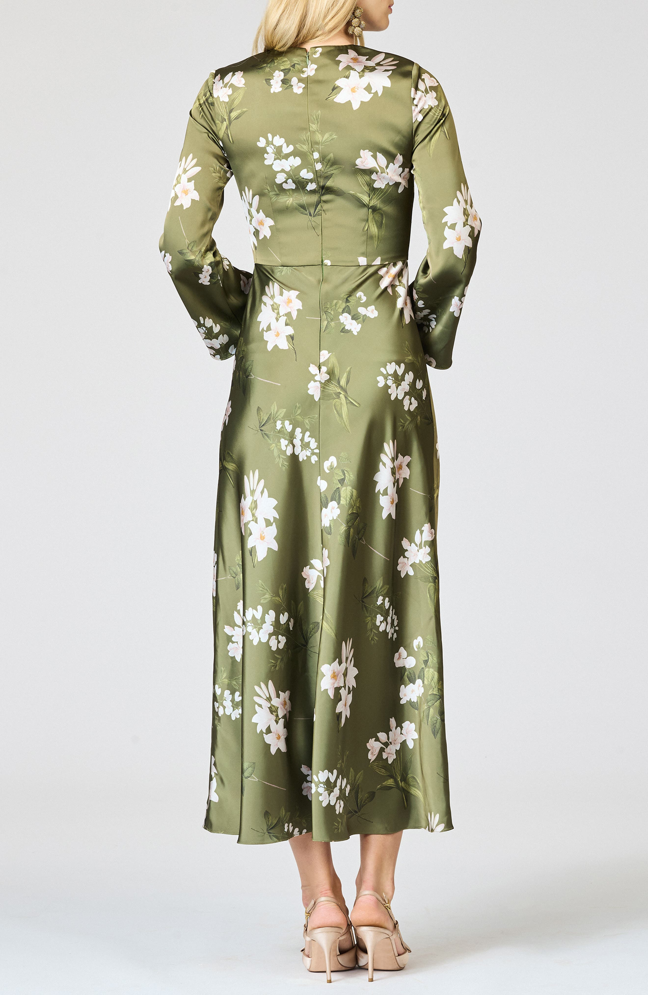Sachin & Babi Tyra Floral Long Sleeve Satin Midi Dress in Moss Formosa at Nordstrom - 2