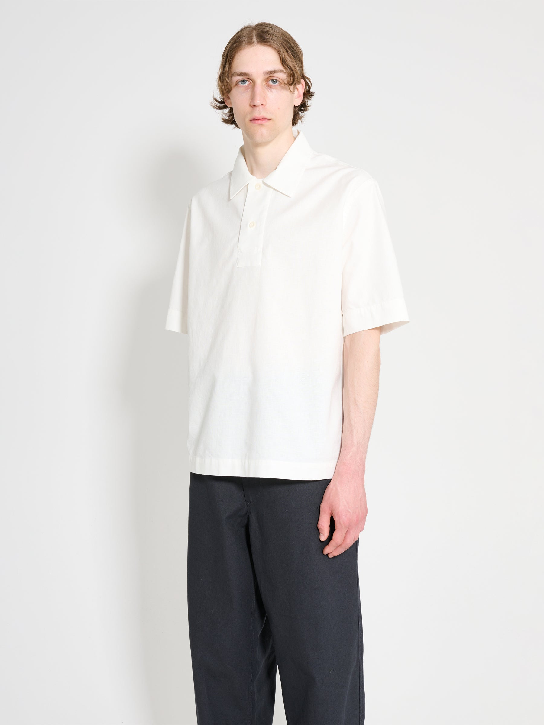MARGARET HOWELL MHL OFFSET PLACKET POLO TEXTURED COTTON WHITE - 2