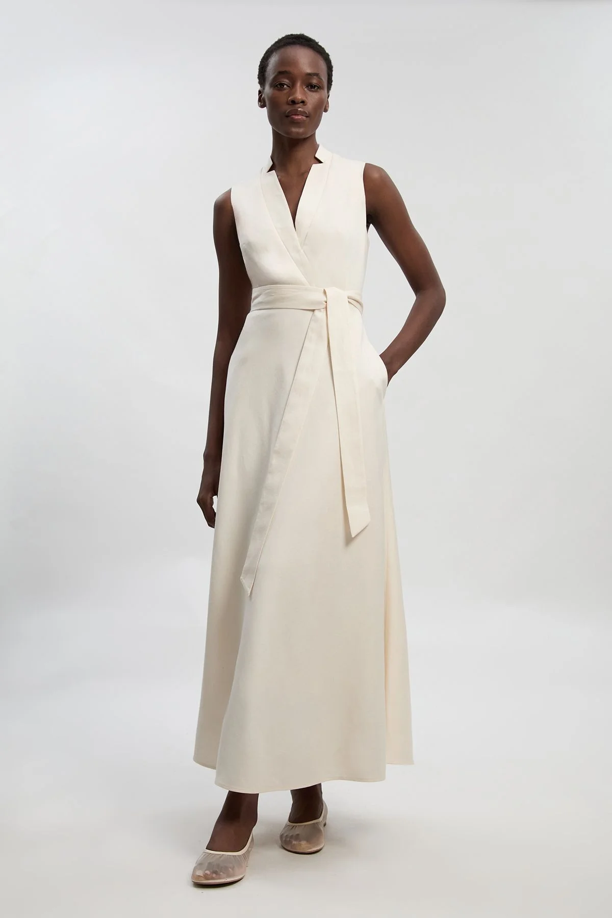 Petite Tailored Linen Wrap Tie Waisted Maxi Dress - 1
