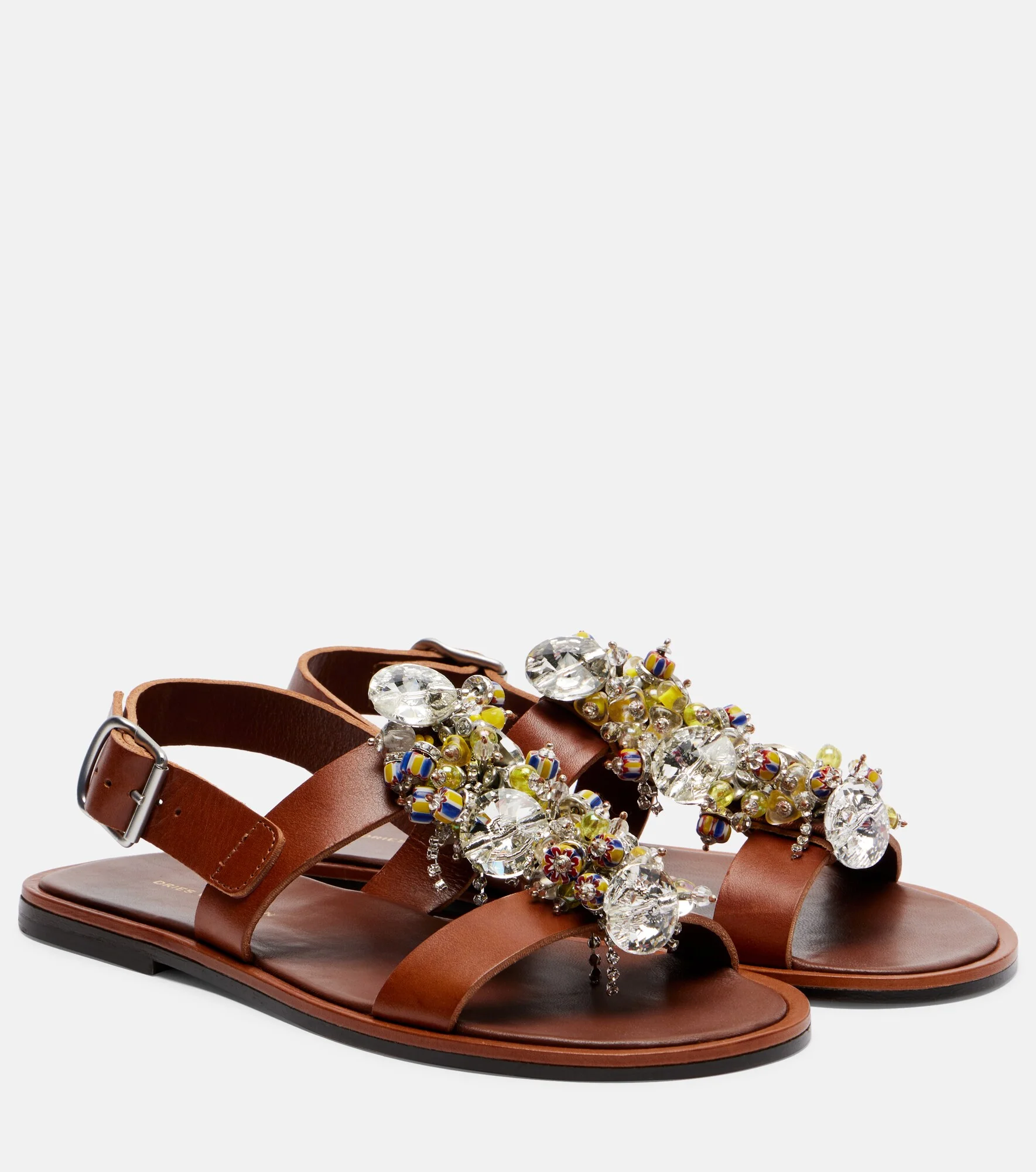 Embellished leather slingback sandals - 1