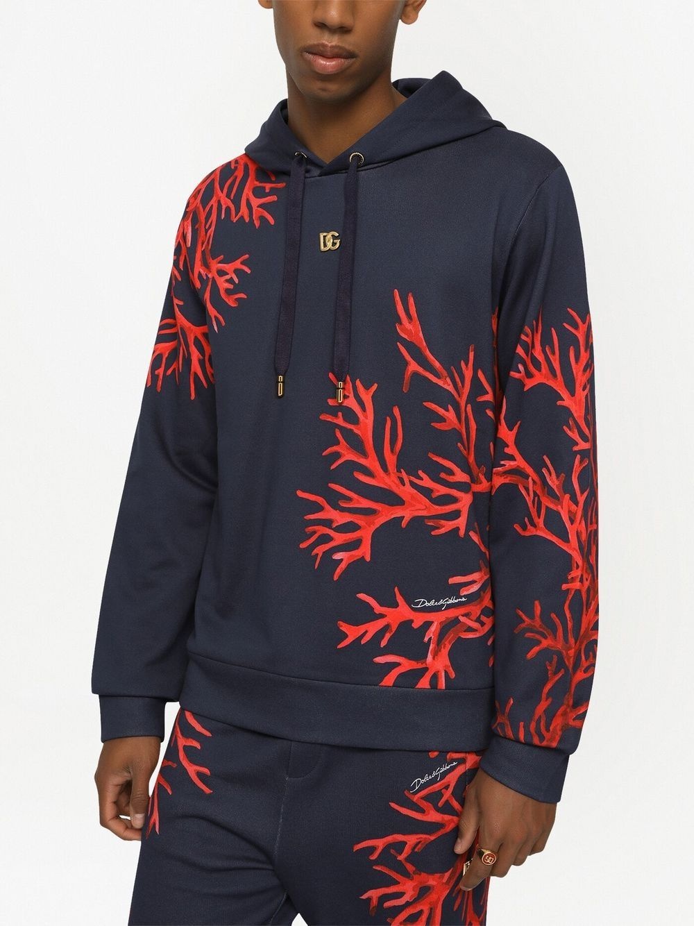 coral-print pullover hoodie - 5