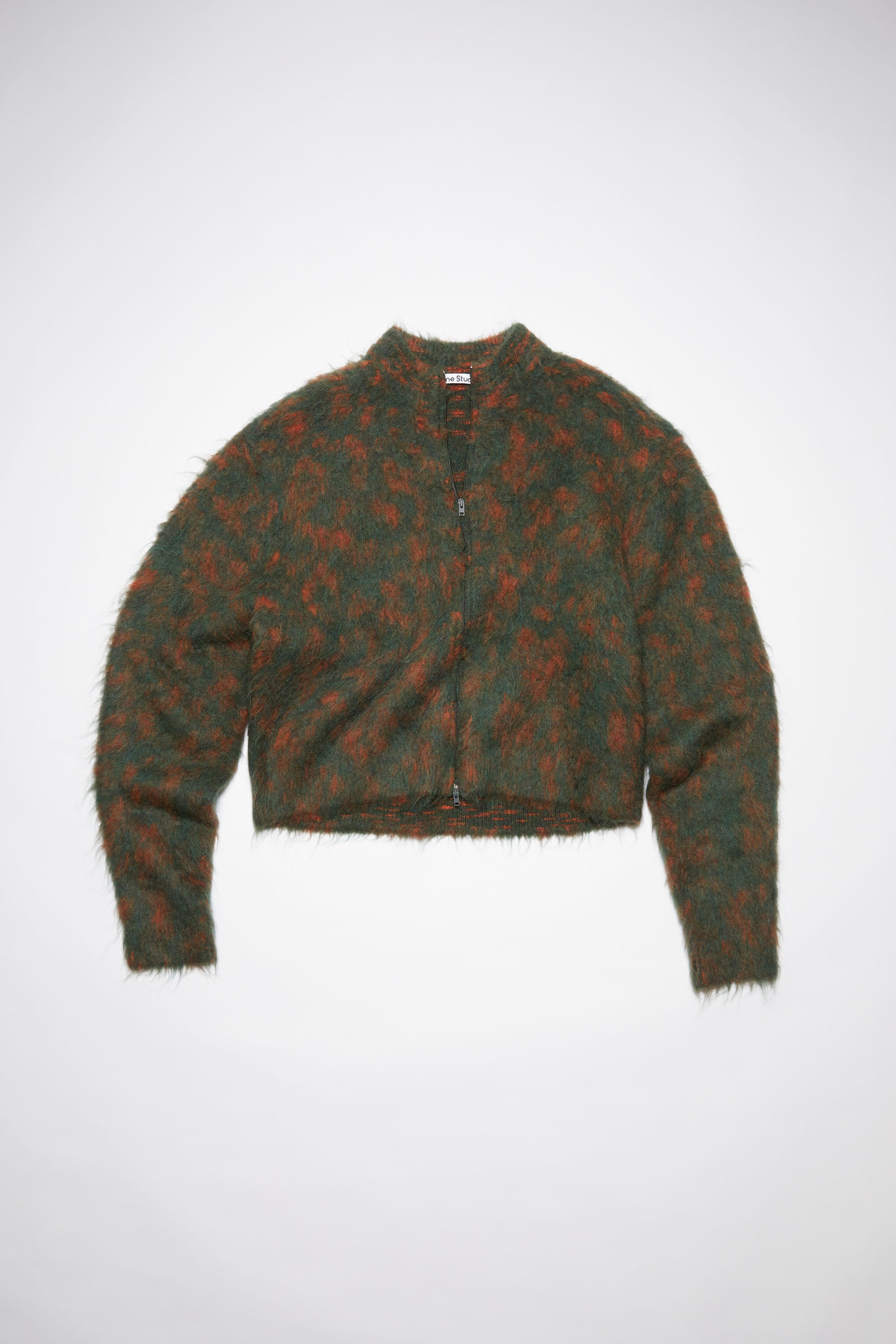 Crew neck zippered cardigan - Forest Green/Orange - 6