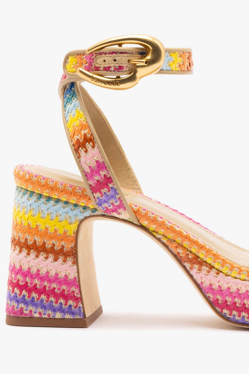 Dolly Verona Low Sandal In Rainbow Raffia and Neutral Leather 4