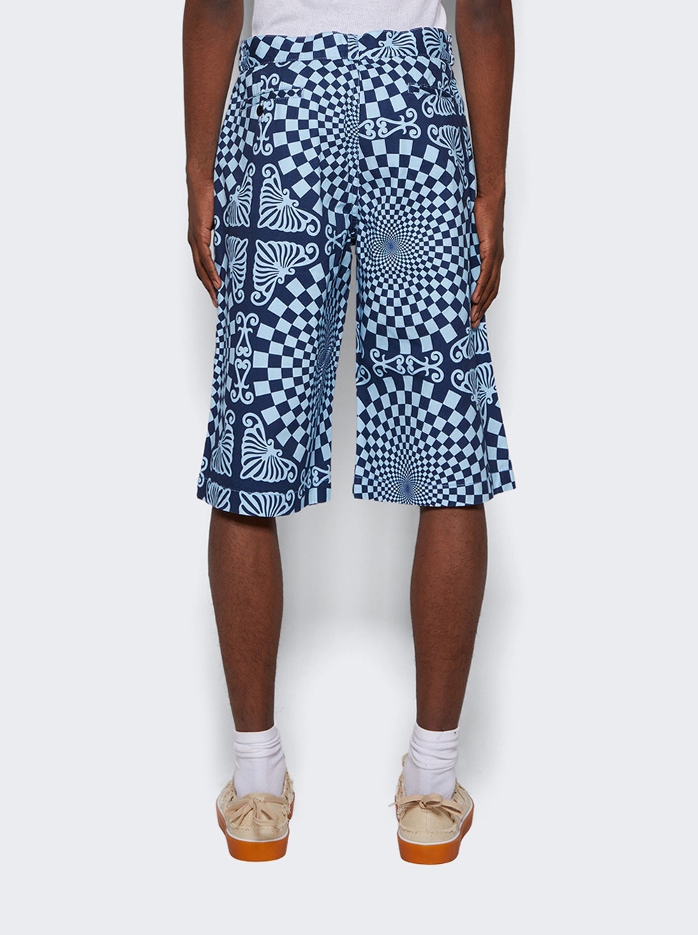 Folk Checkerboard Print Shorts Blue - 5