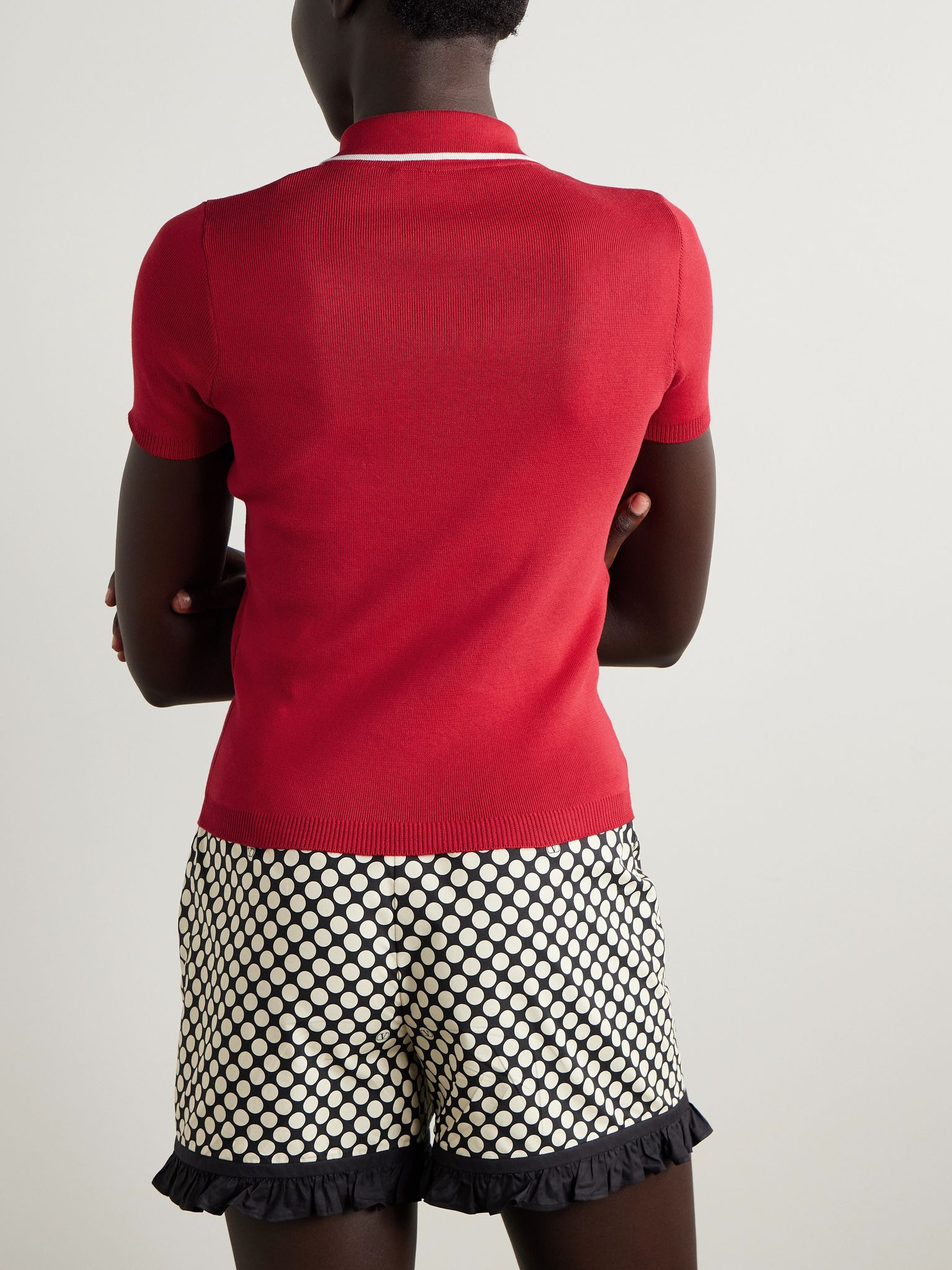 Embellished ribbed cotton polo shirt Red - 3