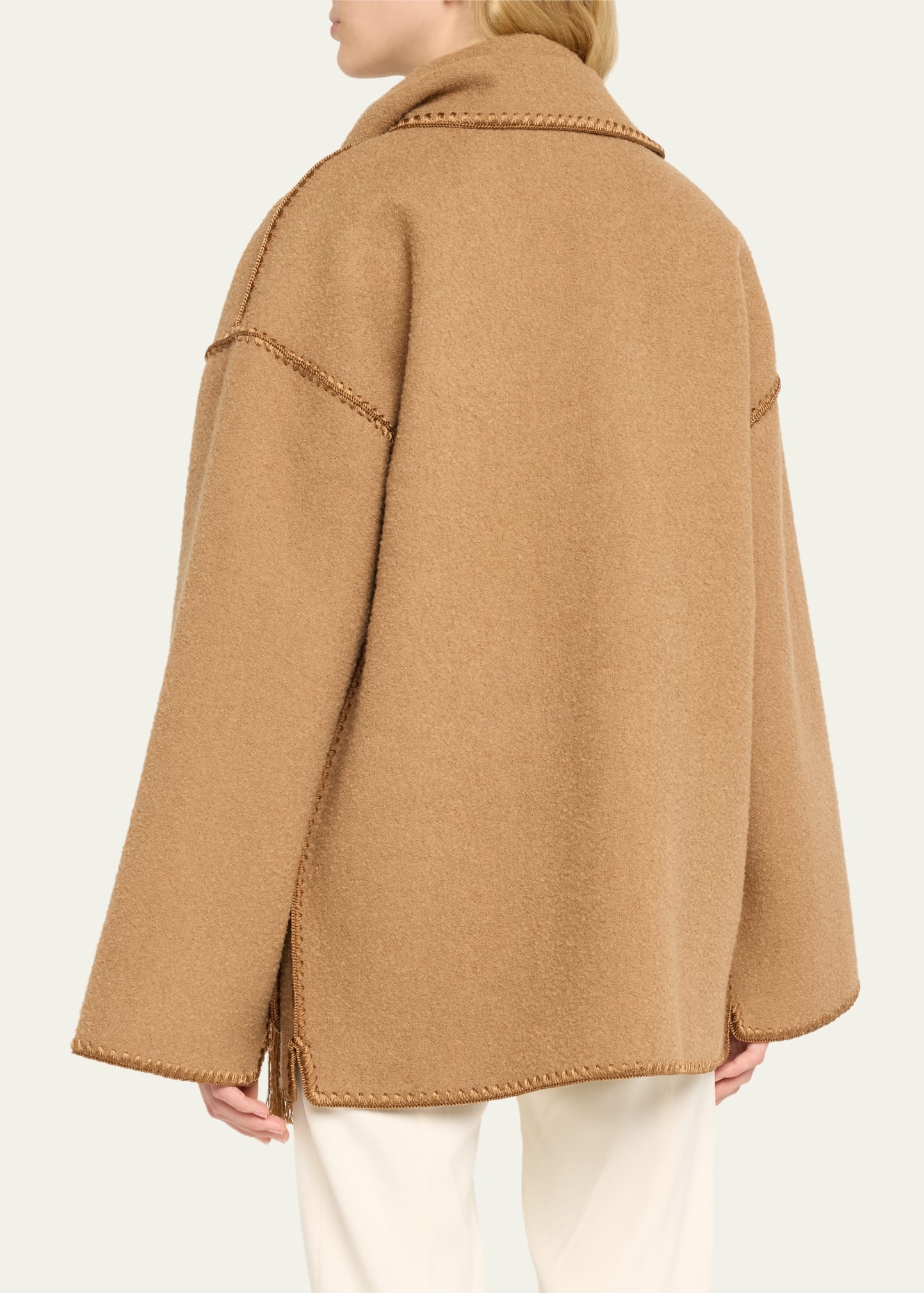 Fringe Embroidered Scarf Wool Jacket - 3