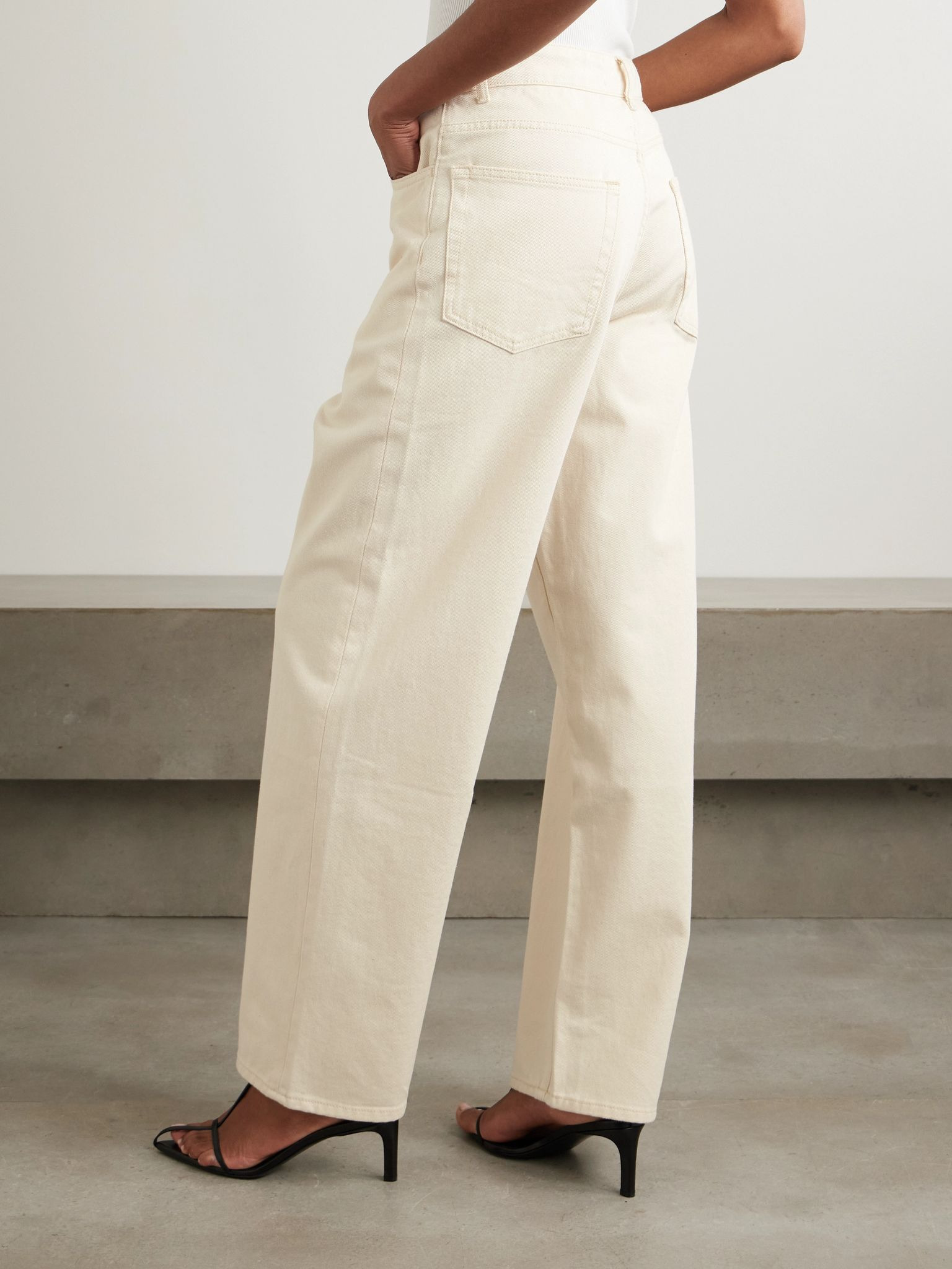 High-rise wide-leg jeans Ecru - 4