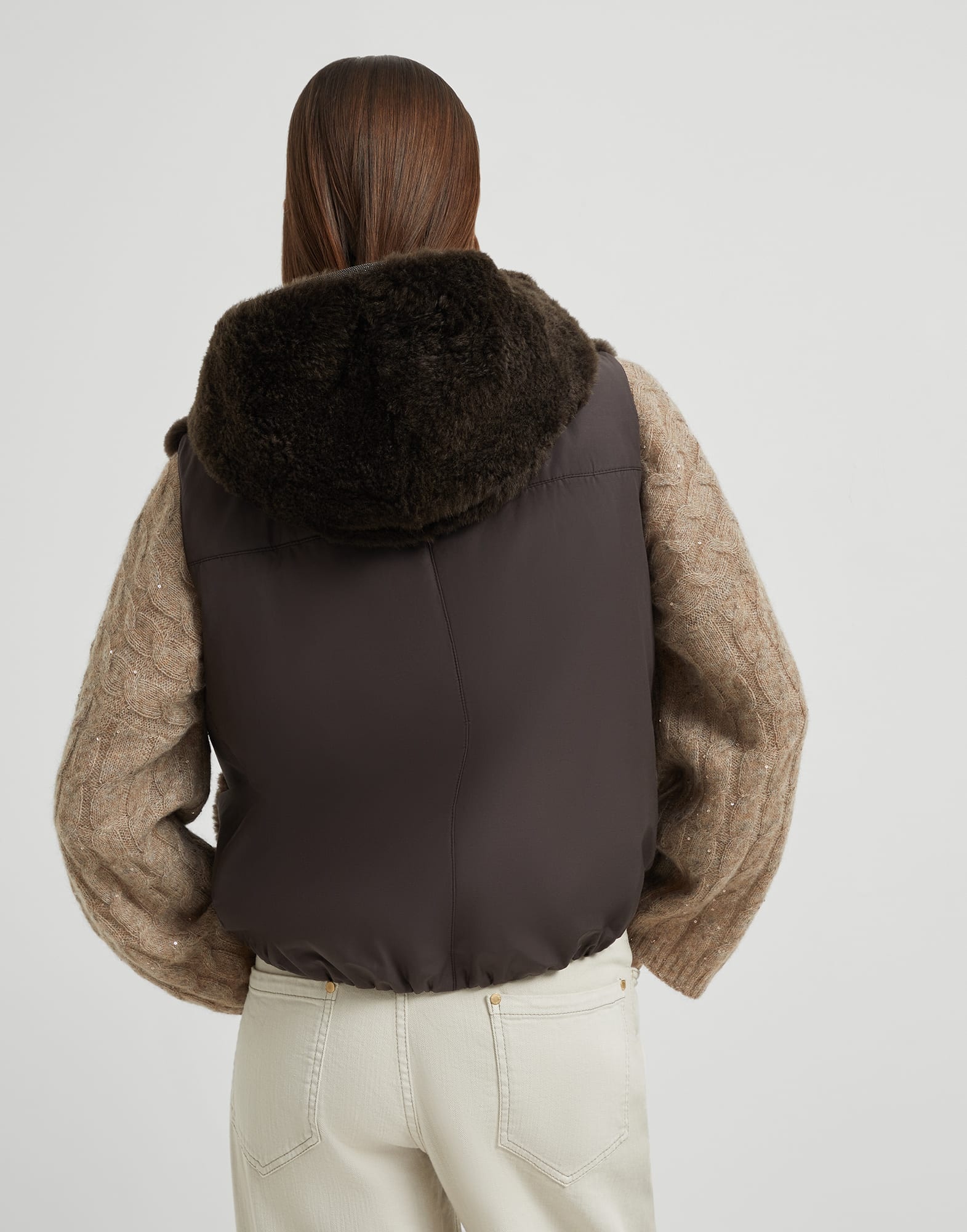 Cashmere shearling reversible hooded vest with precious trim - 2