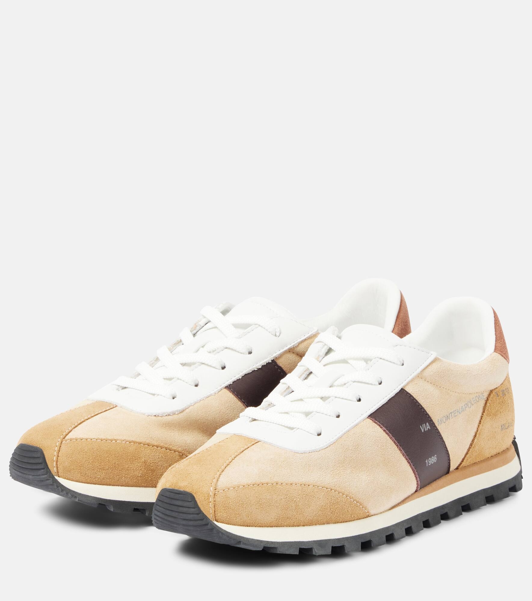 Leather-trimmed suede sneakers - 5
