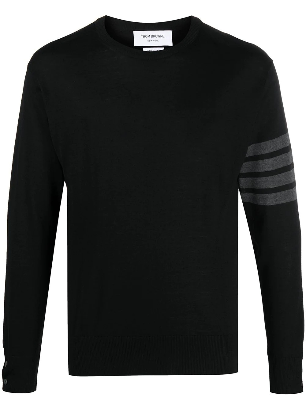 Black Fine Merino Wool 4-Bar Classic Crewneck Pullover - 1