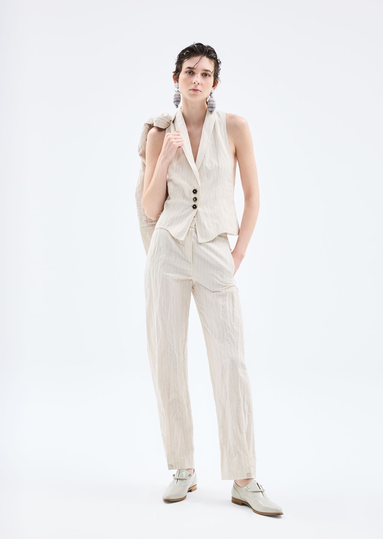 Lurex pinstriped, cotton and linen blouson - 6