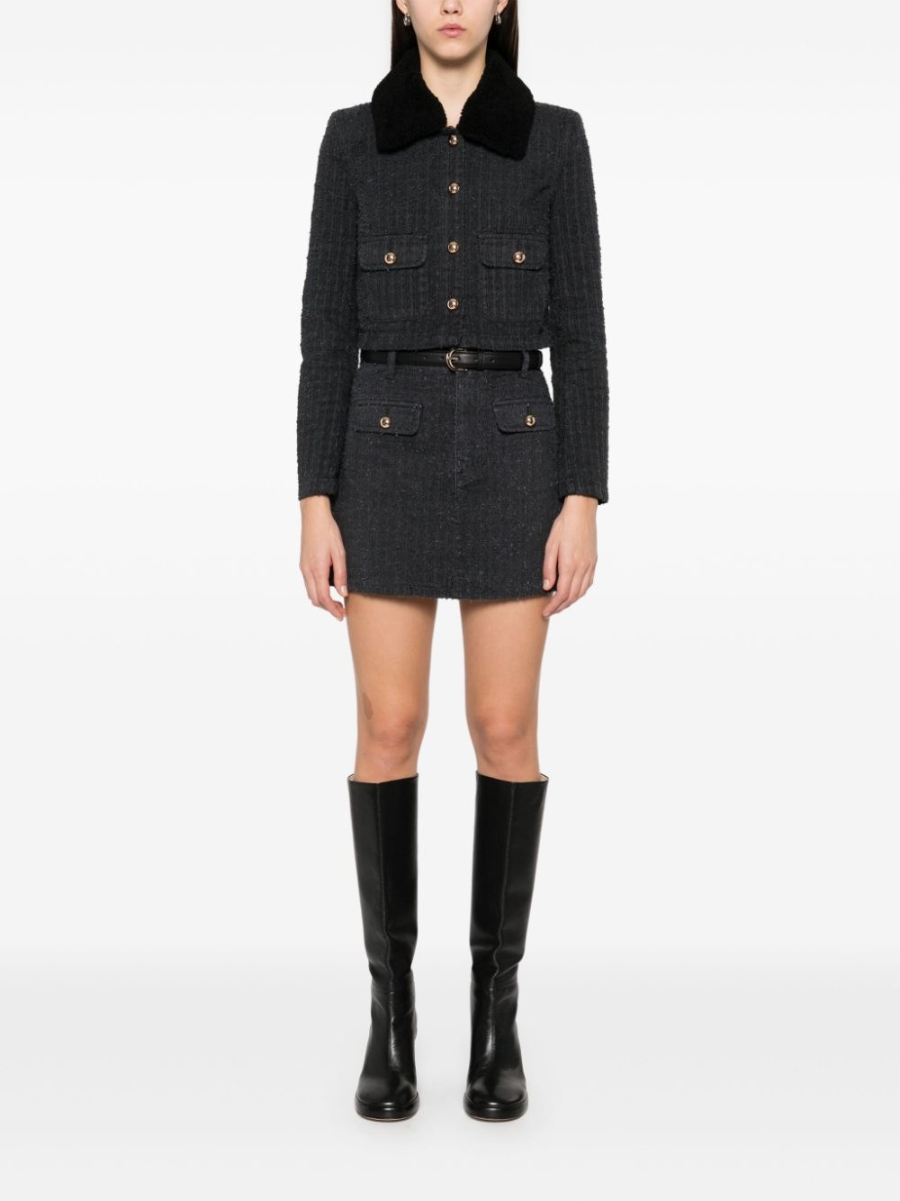 textured denim mini skirt - 2