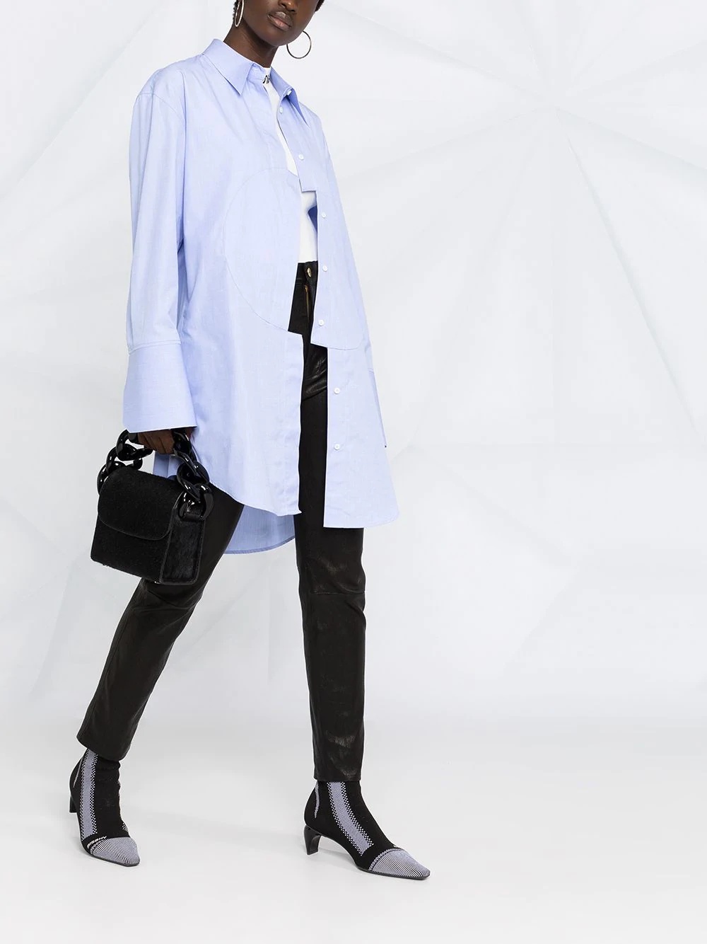 asymmetric-fastening oversize shirt - 6