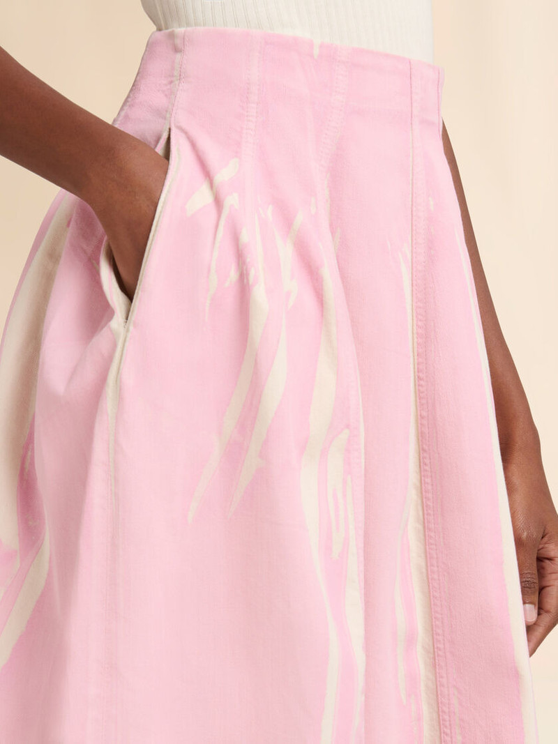 PINK SCREEN-PRINTED DENIM FLARED SKIRT 4