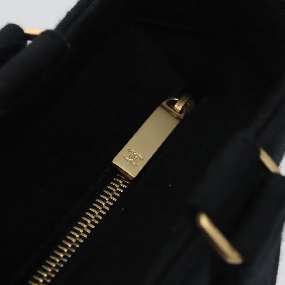 CHANEL Choco Bar Tote Bag Cotton Black CC - 9