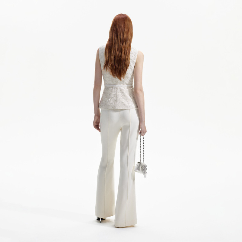 self-portrait Cream Sequin Boucle Jumpsuit outlook