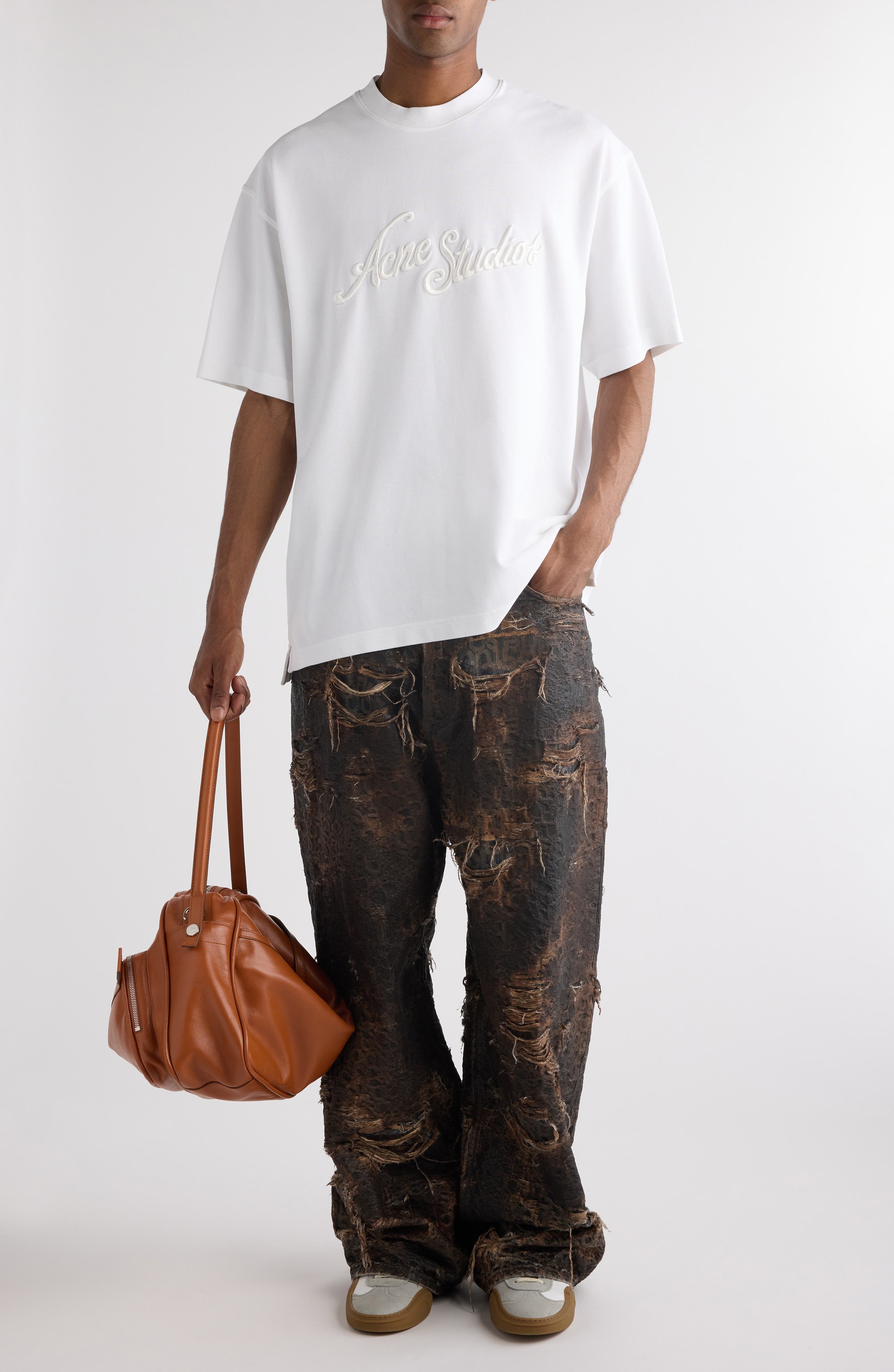 Acne Studios Tourist Logo Embroidered Cotton T-Shirt in Optic White at Nordstrom - 2