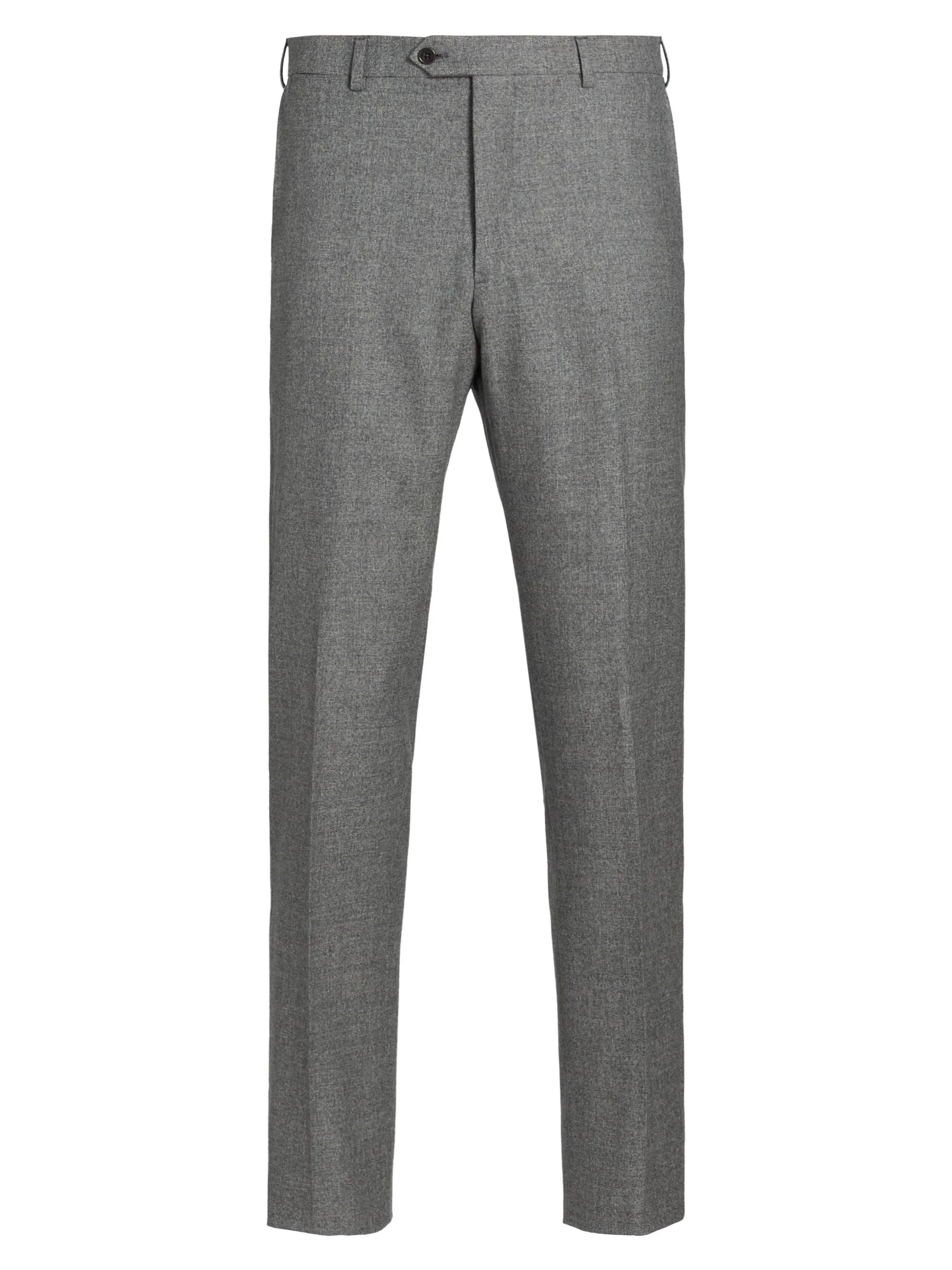 Men's Flat Front Wool-Cotton Trousers - Light Grey - 1