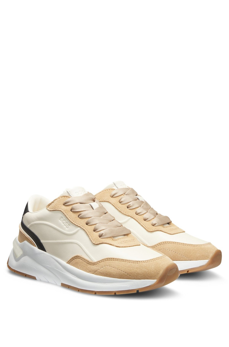 MIXED-MATERIAL LACE-UP TRAINERS WITH SUEDE TRIMS 2