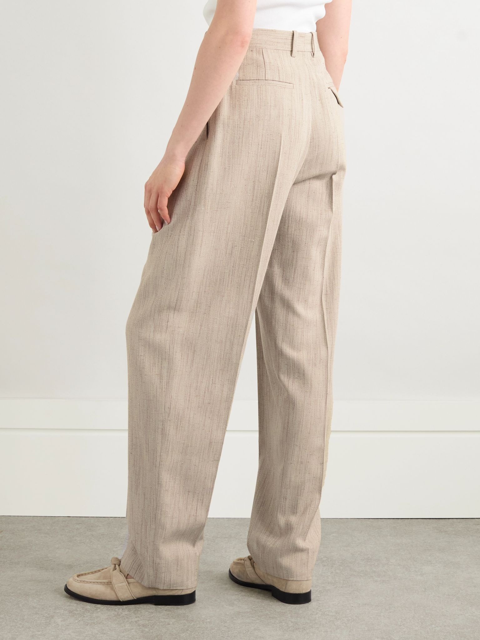 Pleated canvas tapered pants Beige - 4