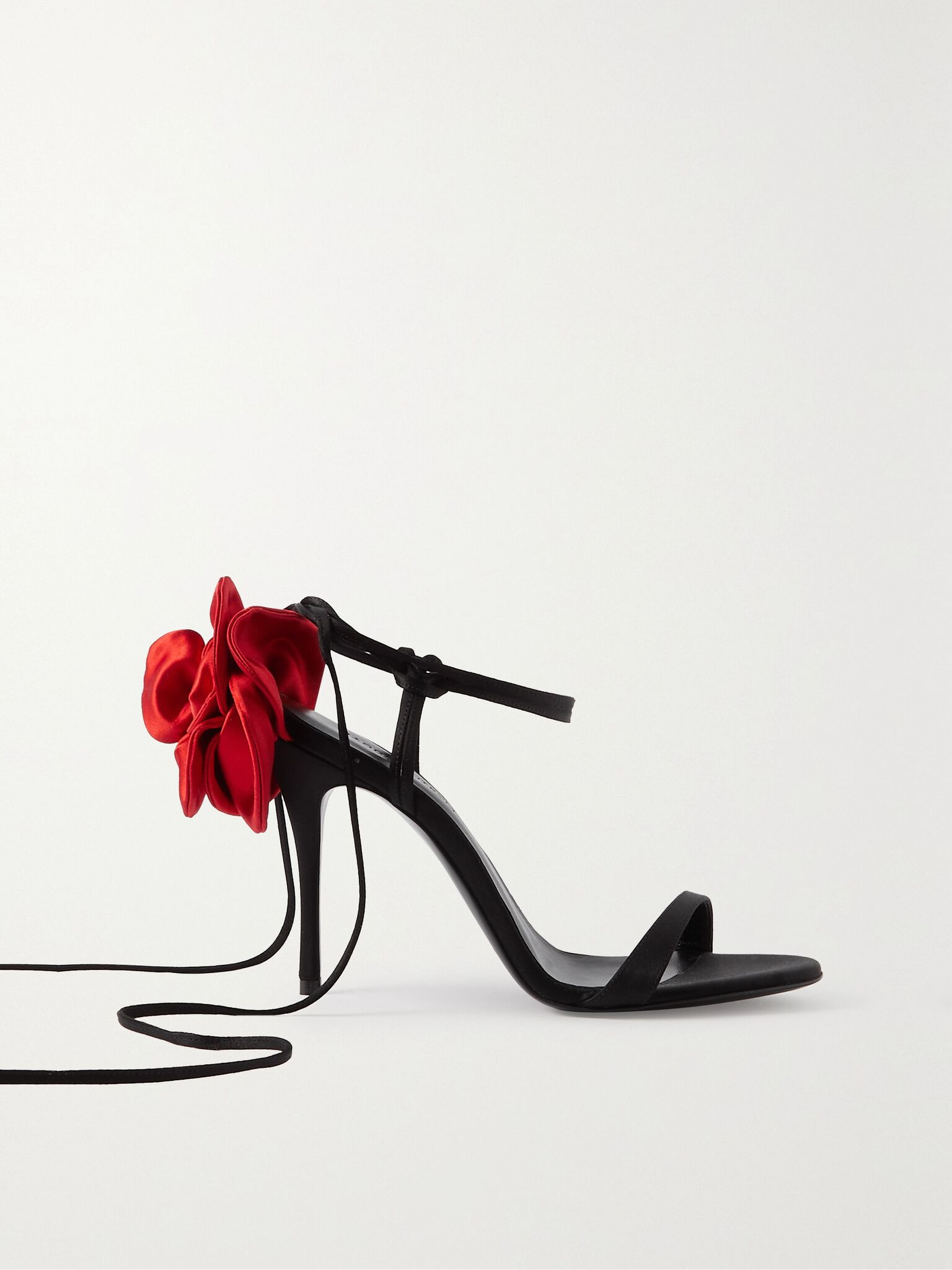 Appliquéd lace-up satin sandals Black - 1