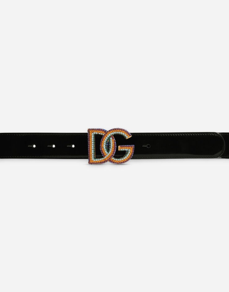 Polished calfskin belt with crystal DG logo - 3