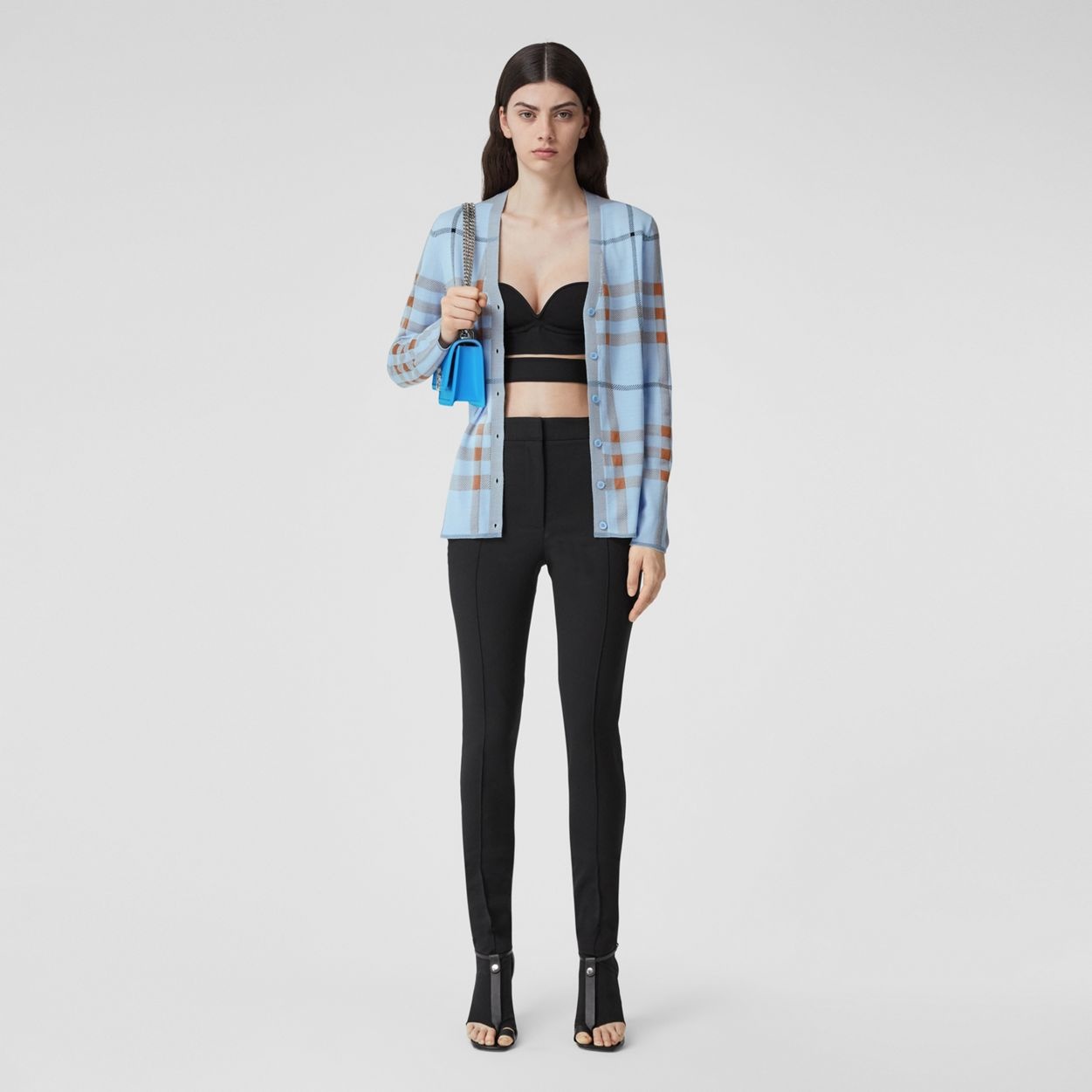 Check Intarsia Wool Silk Cotton Cardigan - 5