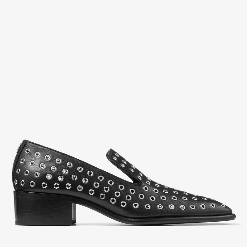 Eliot Slipper 45 Black Metallic Nappa Leather Slippers with Eyelets 1