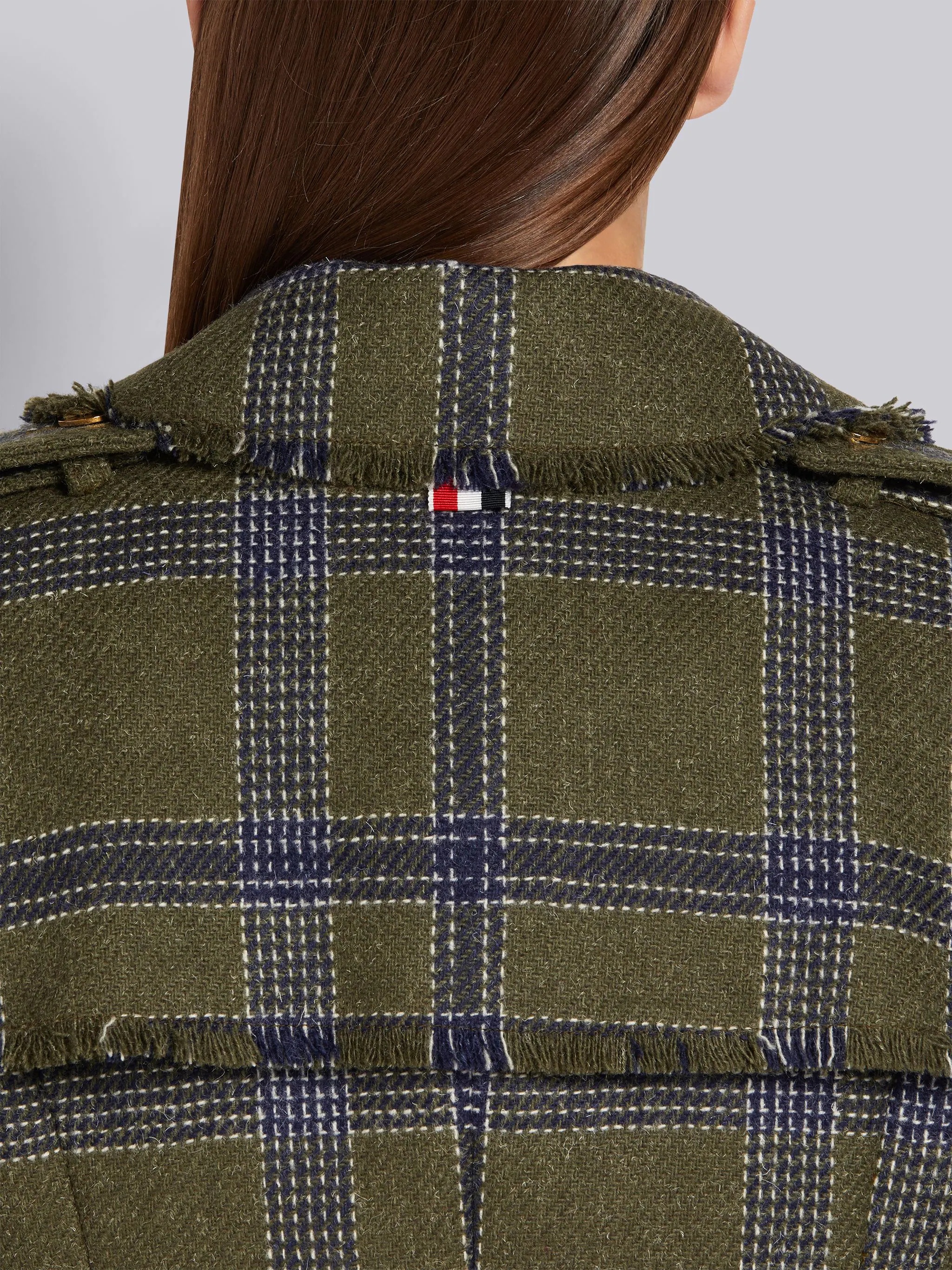 Dark Green Madras Check British Wool Frayed Single Vent Classic Trench Coat - 5