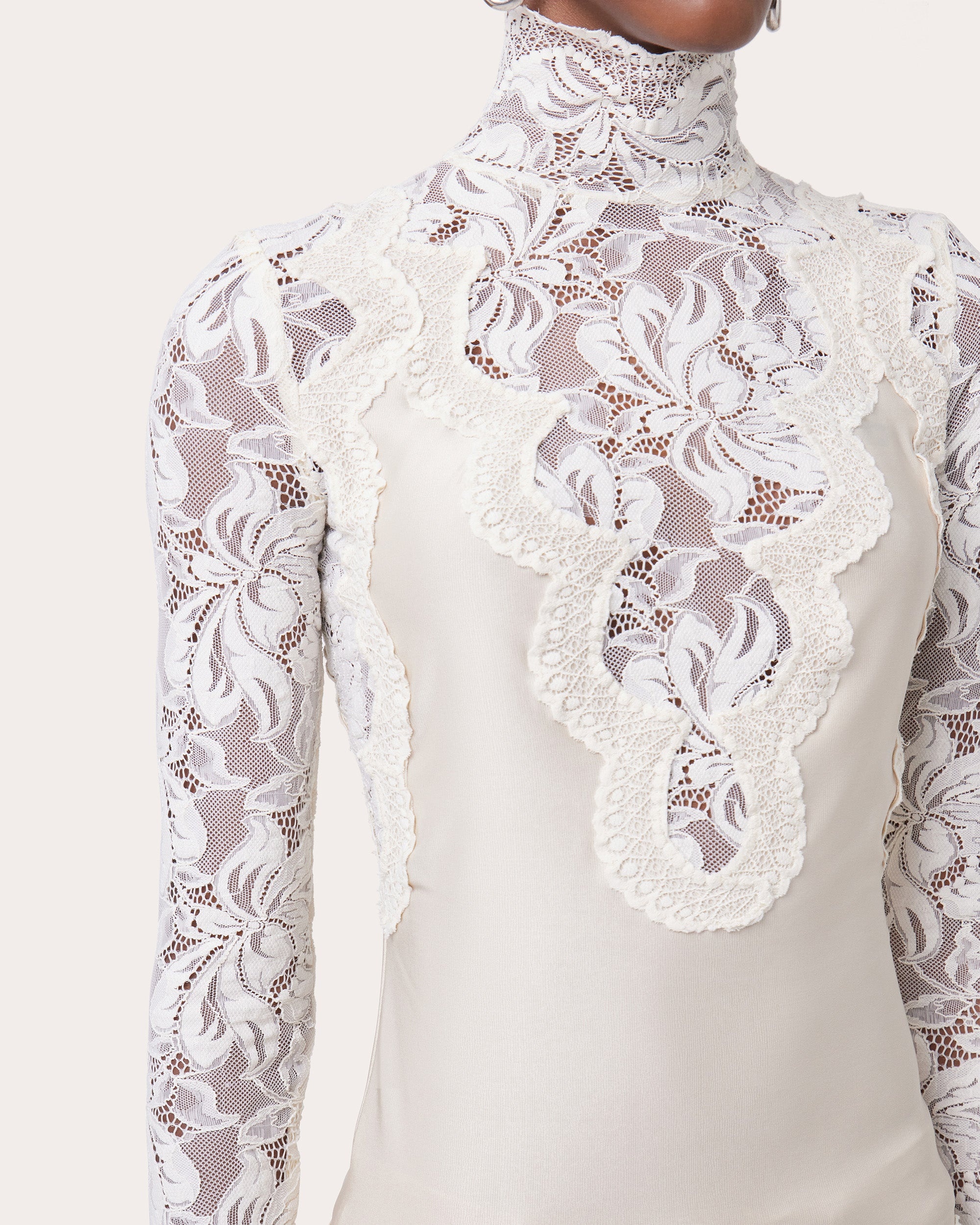 Lace Jersey Mock Neck Top - 6