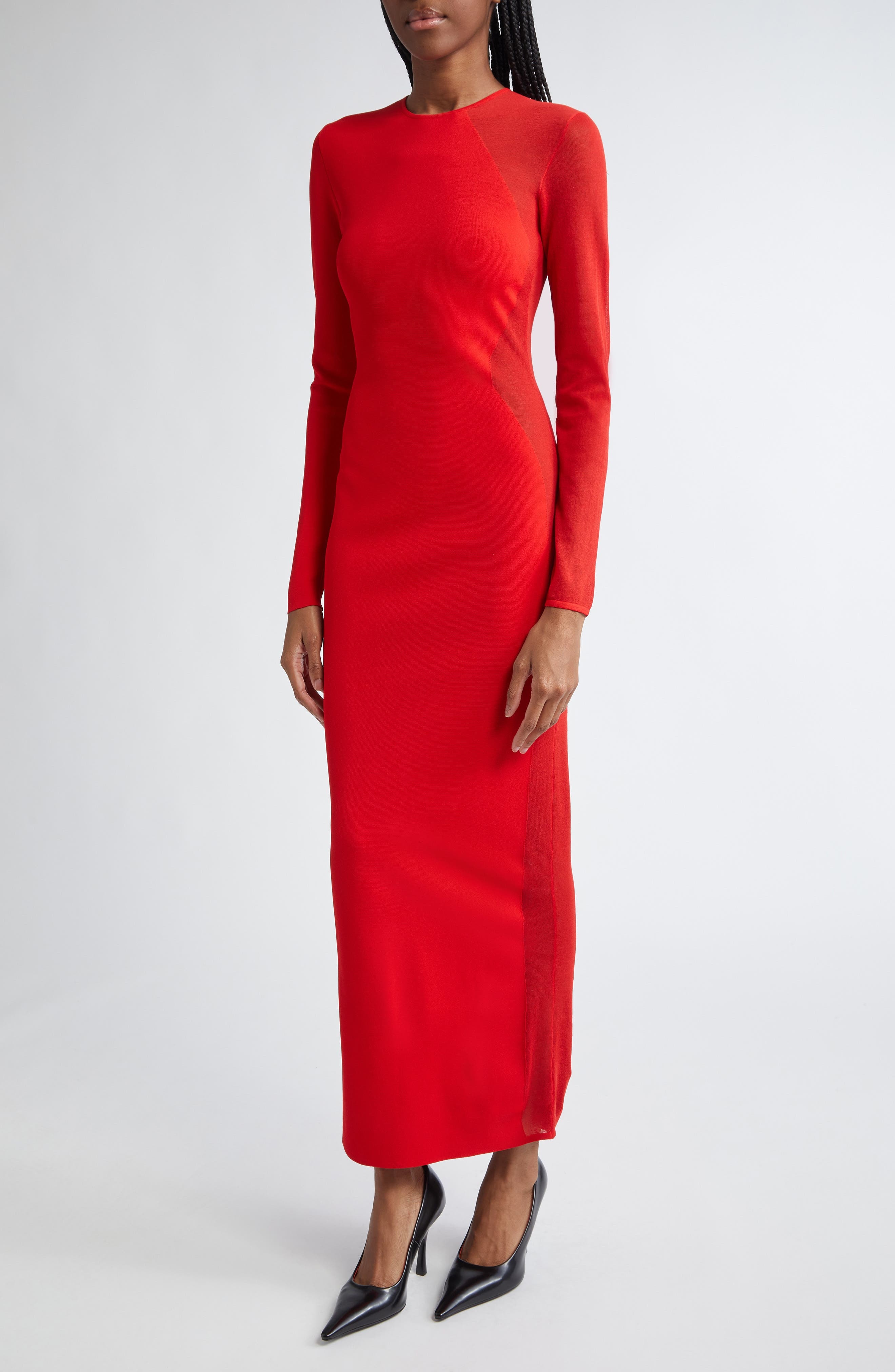 Stella McCartney Miracle Long Sleeve Compact Knit Dress in Lipstick Red at Nordstrom - 4