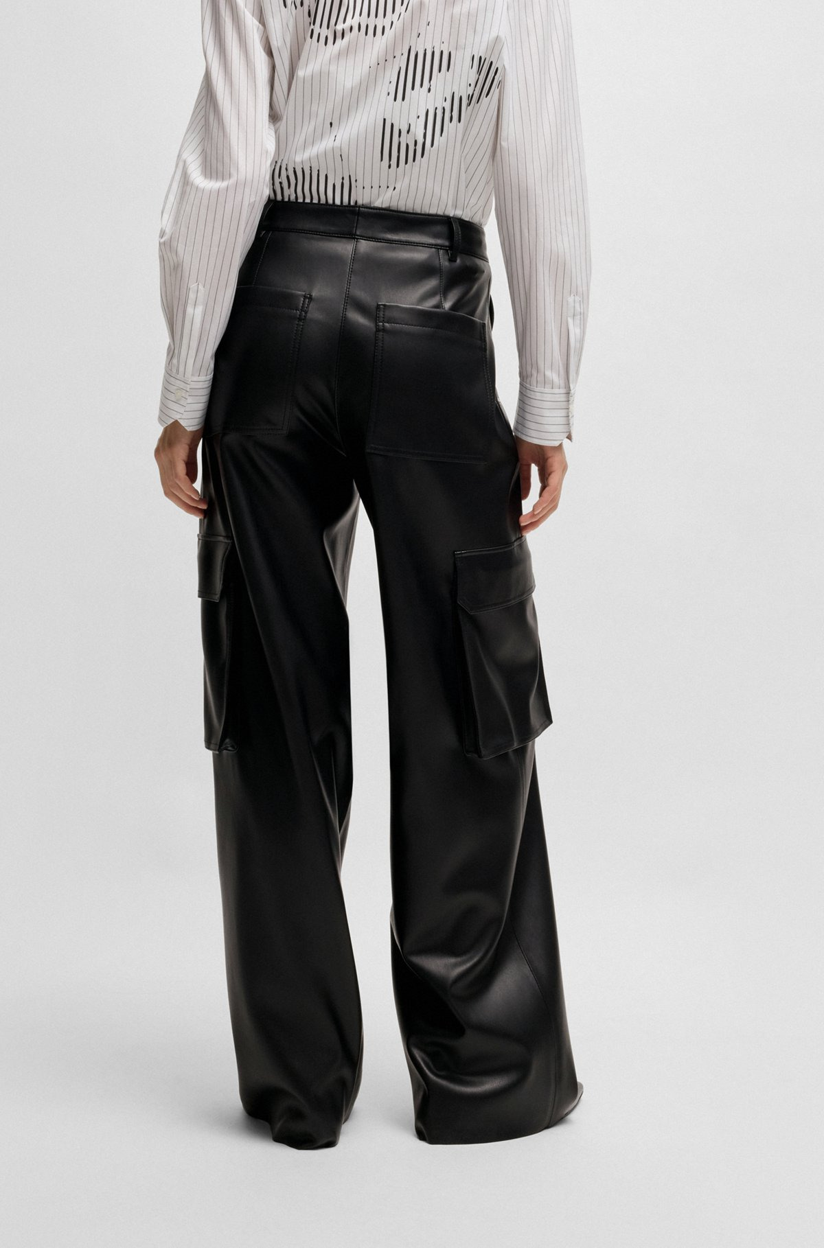 LOOSE-FIT CARGO TROUSERS IN FAUX LEATHER - 4