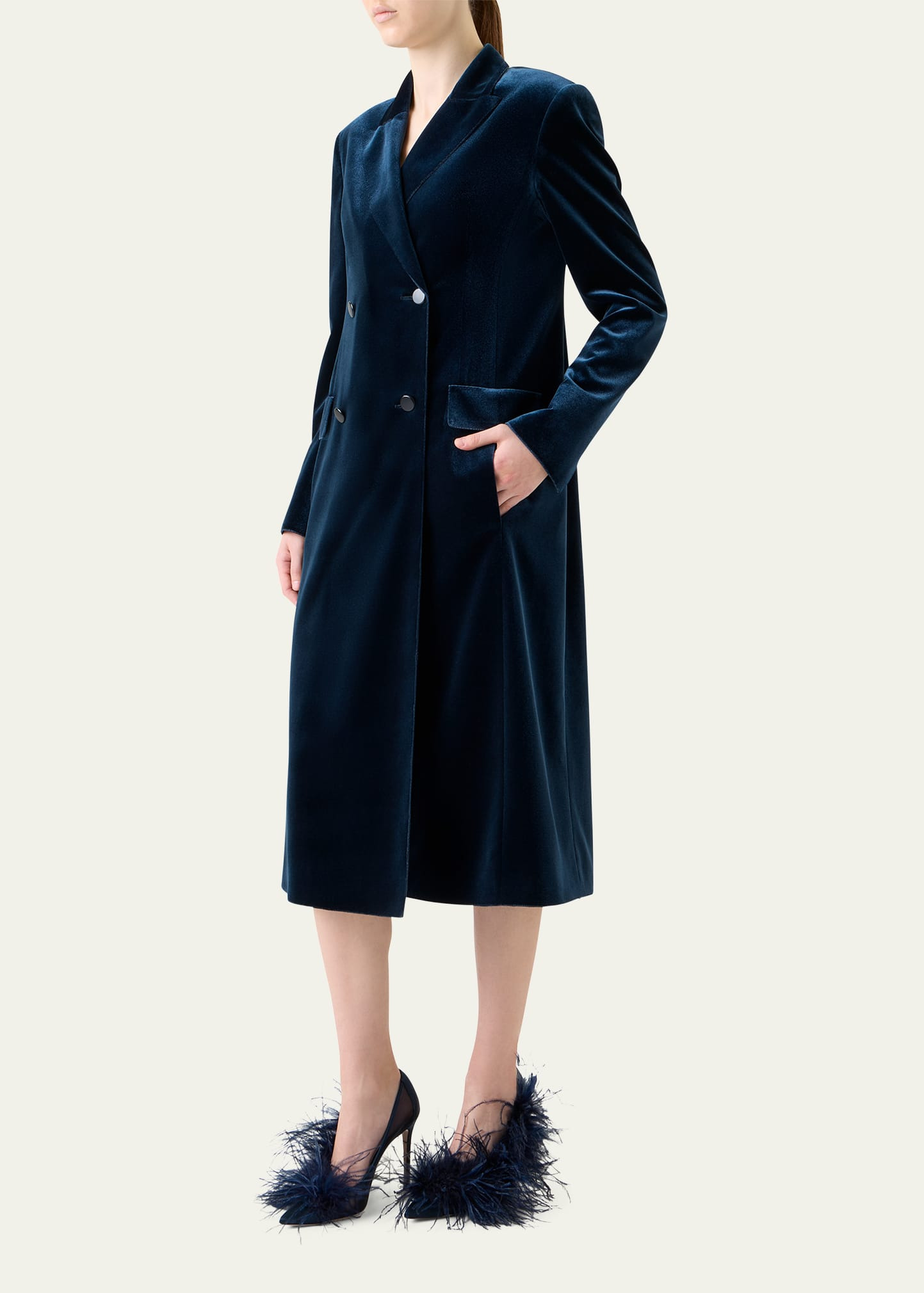 Edine Double-Breasted Long Velvet Coat - 4