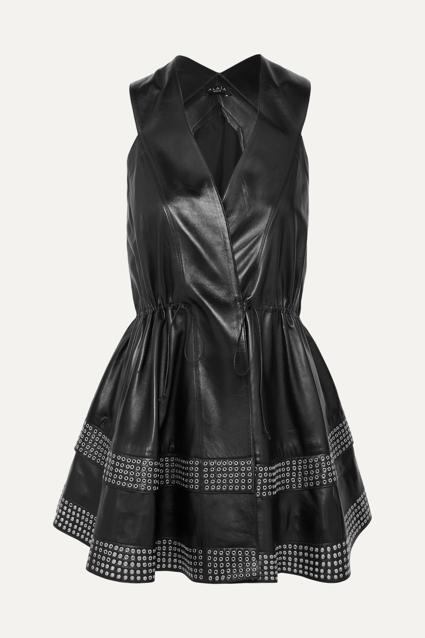 Eyelet-embellished leather mini dress - 1