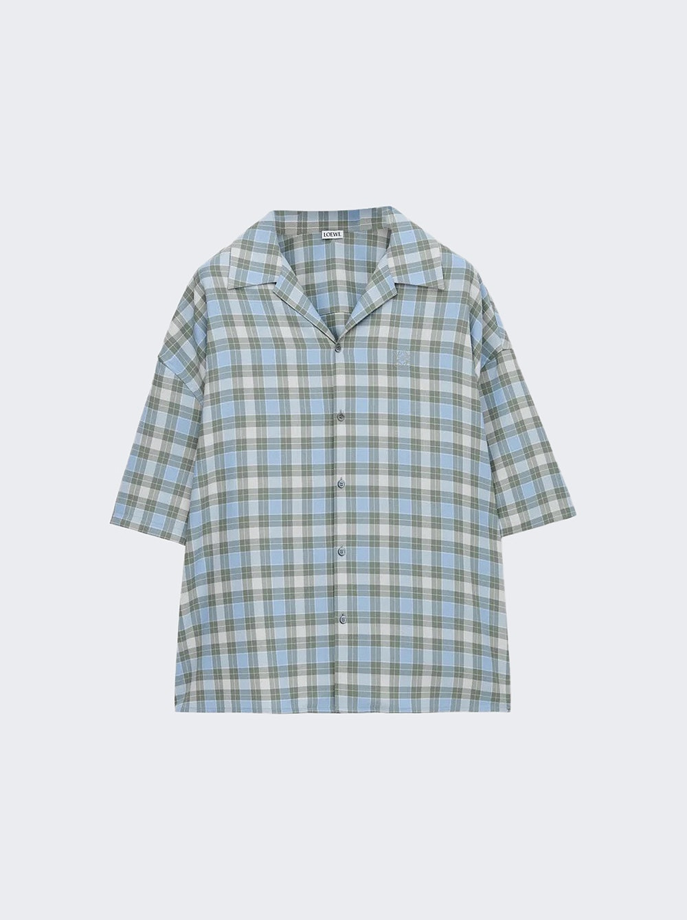 Wool Blend Short Sleeve Shirt Light Blue And White - 1