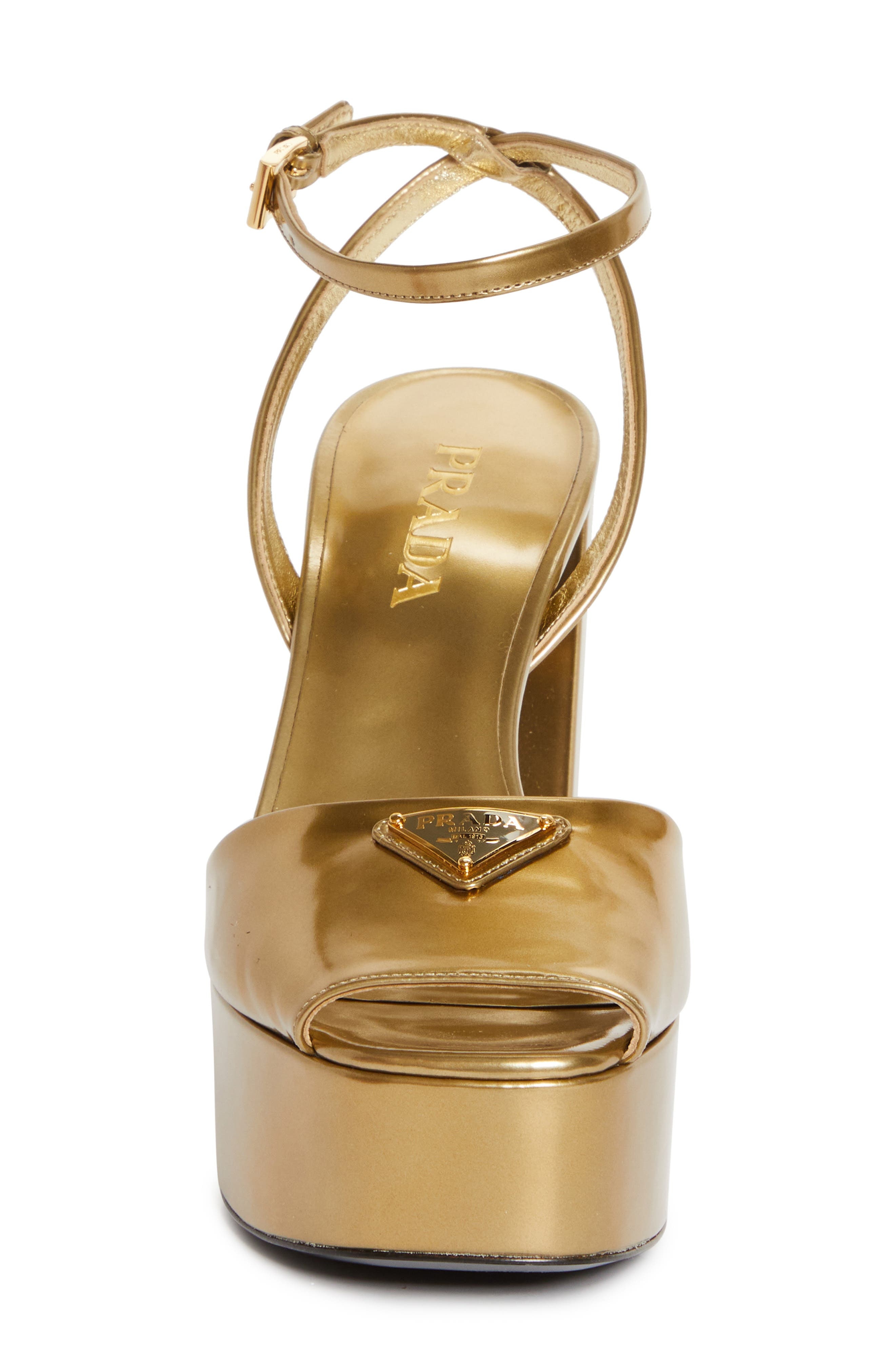 Prada Logo Metallic Leather Platform Sandal in Platino at Nordstrom - 4