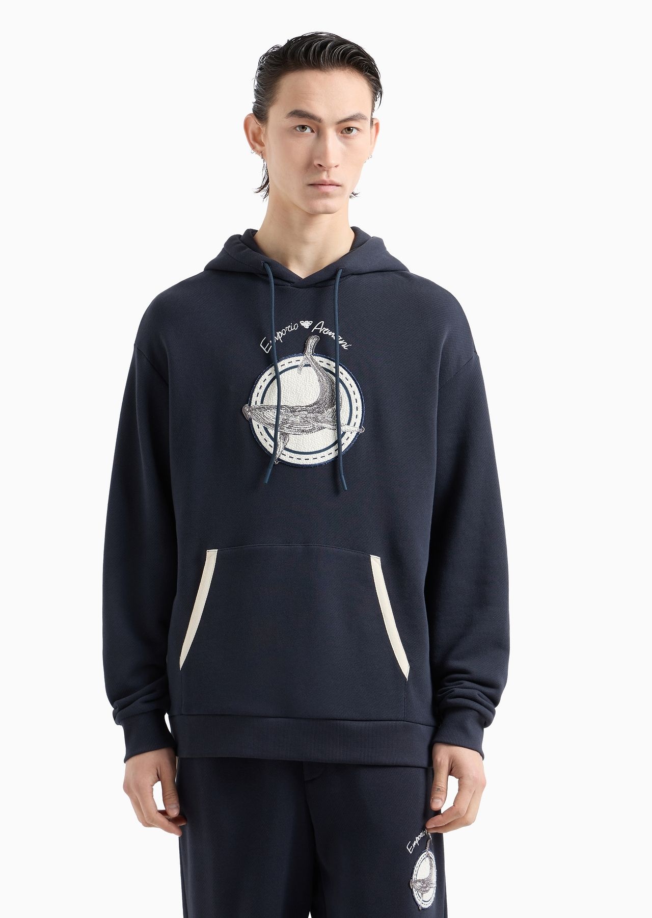 Twill hooded sweatshirt with oversized whale patch - 2