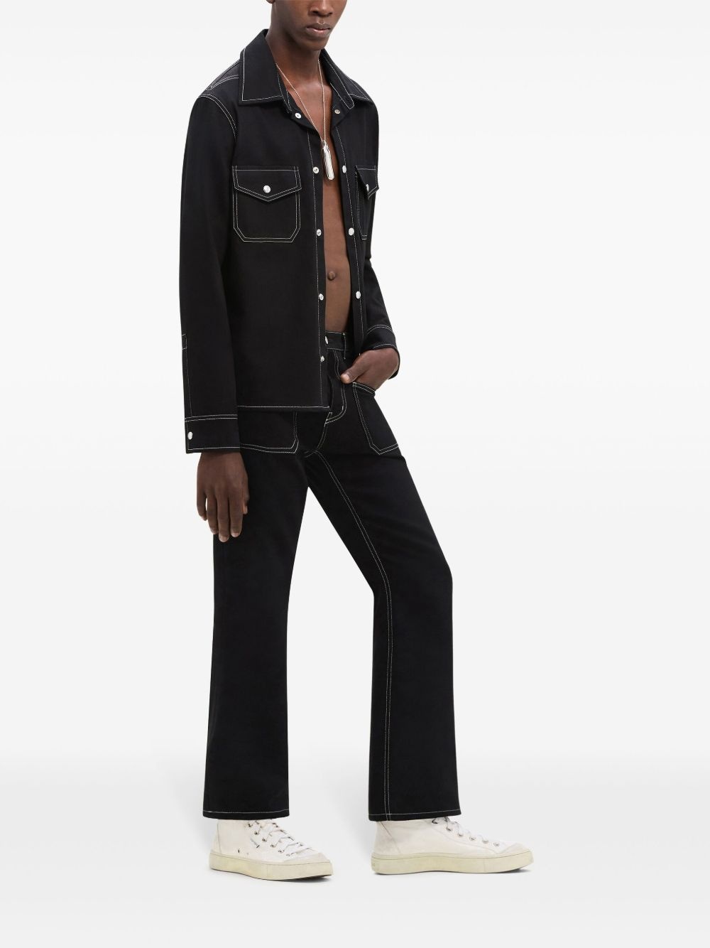 double pocket topstitched denim shirt - 3