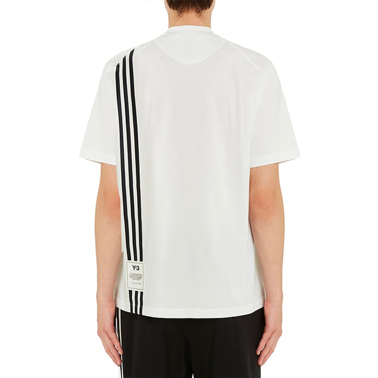 Men's Y-3 SS21 Back Stripe Loose Round Neck Short Sleeve White H16335 - 4