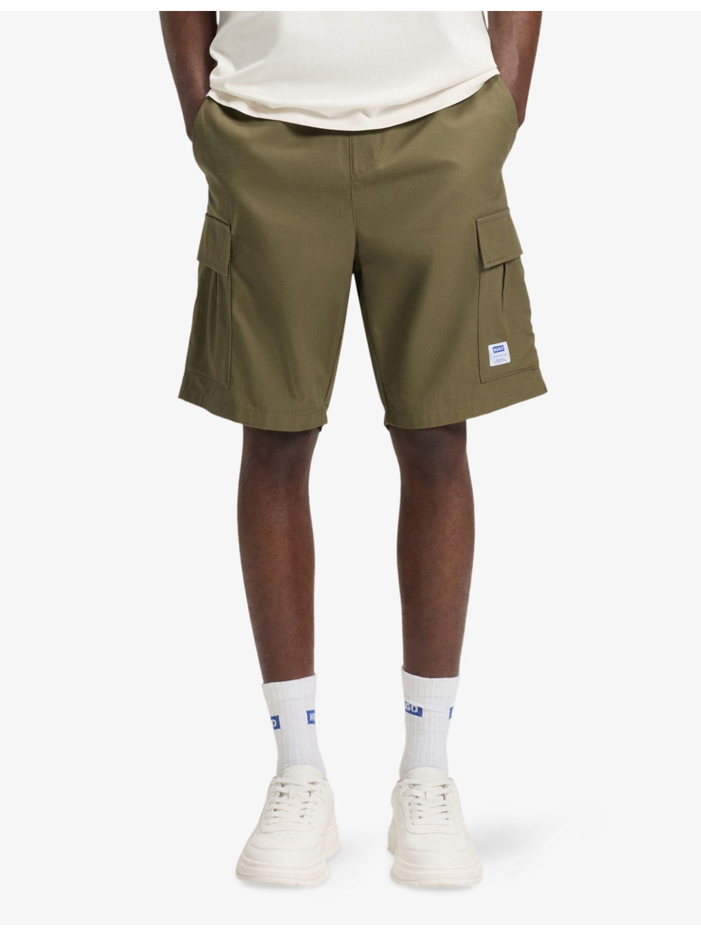 Logo-badge elasticated-waist cotton shorts - 3
